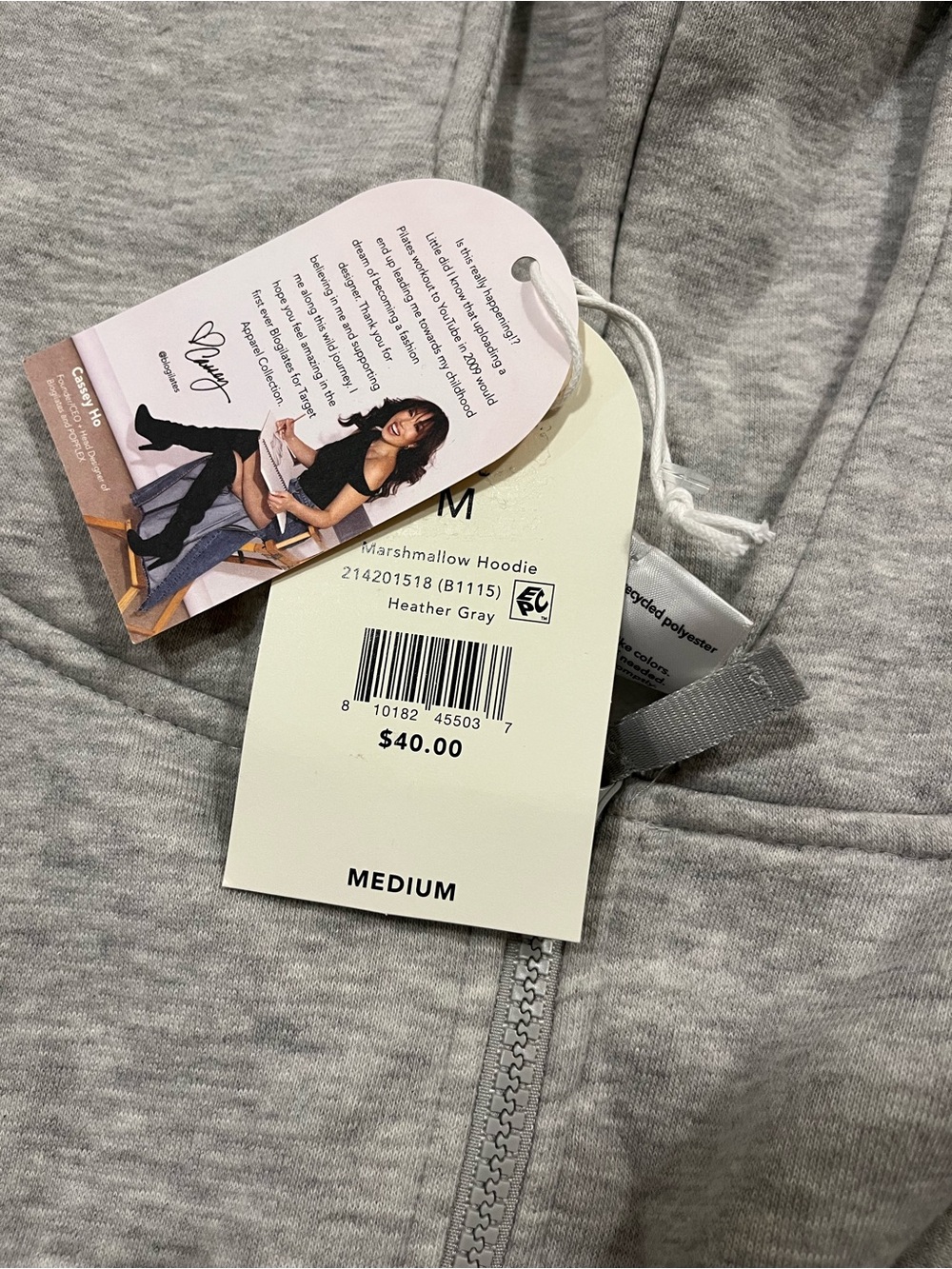 Blogilates Target Marshmallow Full Zip Hoodie Heather Gray NWT Size M - Picture 4 of 6